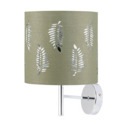 First Choice Lighting Brea - Chrome Wall Light With Sage Green Fern Shade