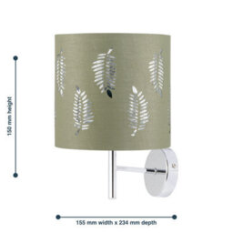 First Choice Lighting Brea - Chrome Wall Light With Sage Green Fern Shade - thumbnail 5