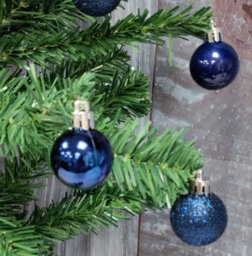 Premier Decorations Limited 24 Mini Deep Blue Christmas Tree Baubles Decoration Ornament Glitter Gloss 3Cm - thumbnail 4