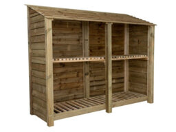 Arbor Garden Solutions Wooden Log Store With Kindling Shelf W-227Cm, H-180Cm, D-88Cm - Natural (Light Green) Finish - thumbnail 1