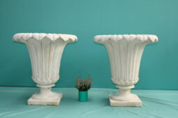 Pair Of Giant Classic Ancient Greek Style Fluted Vases In White Stone Cast Pots - thumbnail 6