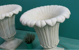 Pair Of Giant Classic Ancient Greek Style Fluted Vases In White Stone Cast Pots - thumbnail 5