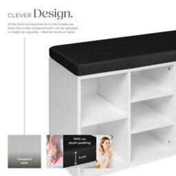 Tectake Shoe Rack - Storage Cabinet For 10 Pairs Of Shoes, Bench With Seat Cushion, 103.5 X 48 X 30 Cm - 103.5 Cm - Black/white - thumbnail 3