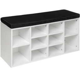 Tectake Shoe Rack - Storage Cabinet For 10 Pairs Of Shoes, Bench With Seat Cushion, 103.5 X 48 X 30 Cm - 103.5 Cm - Black/white - thumbnail 1