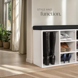 Tectake Shoe Rack - Storage Cabinet For 10 Pairs Of Shoes, Bench With Seat Cushion, 103.5 X 48 X 30 Cm - 103.5 Cm - Black/white - thumbnail 7