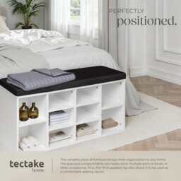 Tectake Shoe Rack - Storage Cabinet For 10 Pairs Of Shoes, Bench With Seat Cushion, 103.5 X 48 X 30 Cm - 103.5 Cm - Black/white - thumbnail 5
