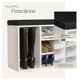 Tectake Shoe Rack - Storage Cabinet For 10 Pairs Of Shoes, Bench With Seat Cushion, 103.5 X 48 X 30 Cm - 103.5 Cm - Black/white - thumbnail 4