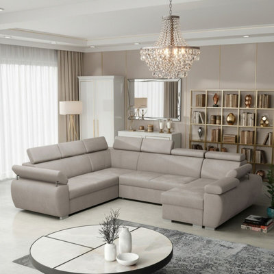 Boston U Modular U Shape Corner Sofa Bed For Living Room Mdf Frame Hr Foam Metal Legs 325X260X85 98Cm Beige Right - image 1