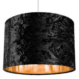 Happy Homewares Modern Black Crushed Velvet 12 Table/pendant Lamp Shade With Shiny Copper Inner - thumbnail 3