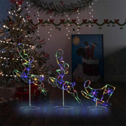 Berkfield Acrylic Christmas Flying Reindeer&sleigh 260X21X87Cm Colourful - thumbnail 1