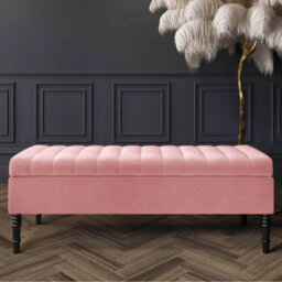 Safar 150Cm Ottoman Storage Bench - Plush Velvet Shoe Bench - Pink Lined Upholstery Storage Footstool