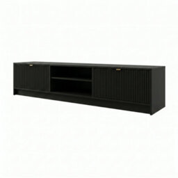 Tv Stand Tireno 2K 180 Cm Black Molet Modern Ribbed Media Unit Cabinet Gold Handles Living Room Furniture Glamour Style - thumbnail 2