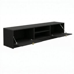 Tv Stand Tireno 2K 180 Cm Black Molet Modern Ribbed Media Unit Cabinet Gold Handles Living Room Furniture Glamour Style - thumbnail 3