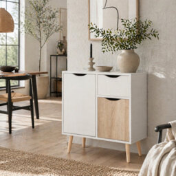 Wyld Haus Roke Levi Natural Brown Sideboard - 1 Drawer And 2 Doors, 60W X 30D X 72H Cm - thumbnail 1