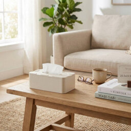 Urbn-Living Wooden Tissue Box Cover Holder, Modern Refillable Dispenser Case - Cream - thumbnail 5