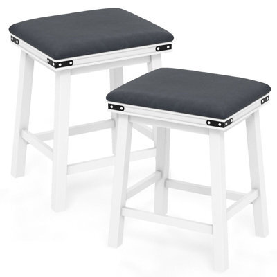 Gainoom 2Pcs 62Cm White Bar Stools Pu Leather Padded Upholstered Counter Height Chair Backless - image 1