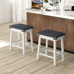 Gainoom 2Pcs 62Cm White Bar Stools Pu Leather Padded Upholstered Counter Height Chair Backless - thumbnail 4