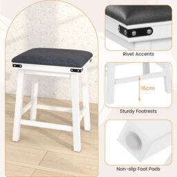 Gainoom 2Pcs 62Cm White Bar Stools Pu Leather Padded Upholstered Counter Height Chair Backless - thumbnail 7