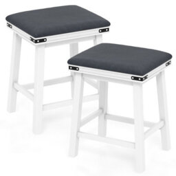 Gainoom 2Pcs 62Cm White Bar Stools Pu Leather Padded Upholstered Counter Height Chair Backless - thumbnail 1