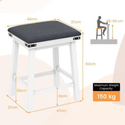Gainoom 2Pcs 62Cm White Bar Stools Pu Leather Padded Upholstered Counter Height Chair Backless - thumbnail 2