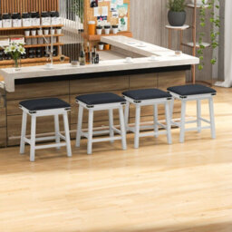 Gainoom 2Pcs 62Cm White Bar Stools Pu Leather Padded Upholstered Counter Height Chair Backless - thumbnail 8
