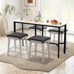 Gainoom 2Pcs 62Cm White Bar Stools Pu Leather Padded Upholstered Counter Height Chair Backless - thumbnail 9