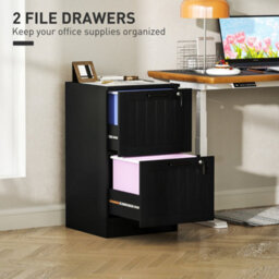 Homcom 2 Drawer File Cabinet With Lock And Adjustable Hanging Bars, Black - thumbnail 4