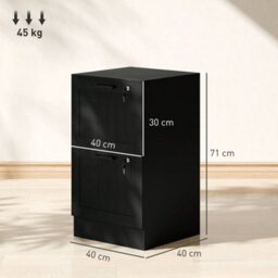 Homcom 2 Drawer File Cabinet With Lock And Adjustable Hanging Bars, Black - thumbnail 3