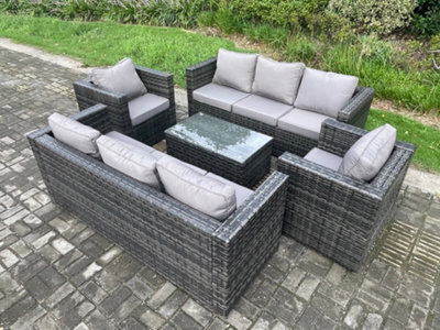 Fimous Wicker Pe Rattan Sofa Set Outdoor Patio Garden Furniture With 2 Armchairs Oblong Coffee Table Dark Grey Mixed - image 1