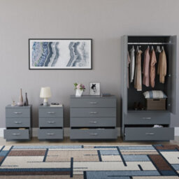 Lassic Vida Designs Riano 4 Piece Bedroom Set (3 Drawer Bedside Chest, 5 Drawer Chest, 2 Door 2 Drawer Wardrobe), Grey - thumbnail 2