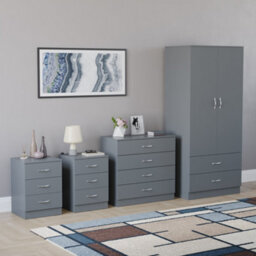 Lassic Vida Designs Riano 4 Piece Bedroom Set (3 Drawer Bedside Chest, 5 Drawer Chest, 2 Door 2 Drawer Wardrobe), Grey - thumbnail 6