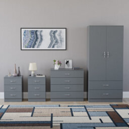Lassic Vida Designs Riano 4 Piece Bedroom Set (3 Drawer Bedside Chest, 5 Drawer Chest, 2 Door 2 Drawer Wardrobe), Grey - thumbnail 7