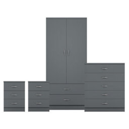 Lassic Vida Designs Riano 4 Piece Bedroom Set (3 Drawer Bedside Chest, 5 Drawer Chest, 2 Door 2 Drawer Wardrobe), Grey - thumbnail 8