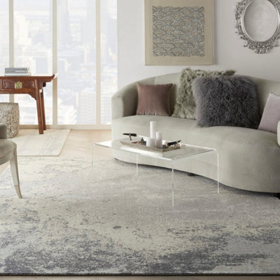 Grey Luxurious Modern  Abstract Viscose Wool Rug For Living Room, Bedroom - 168Cm X 244Cm