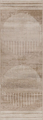 Livabliss Floransa-Geometric Grey Ivory Brown Modern Living Dining Bedroom Rug 80 X 220 Cm Easy Care, Non Shedding - image 1