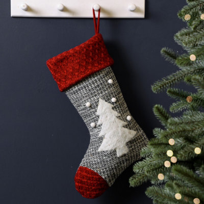 Dibor Grey Sweater Knit Tree Xmas Gift Decoration Christmas Stocking For Kids - image 1