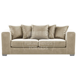 Furnishings For Less UK Ella Boxed Arm Plush Velvet  Fabric 3 Seater Sofa   Beige