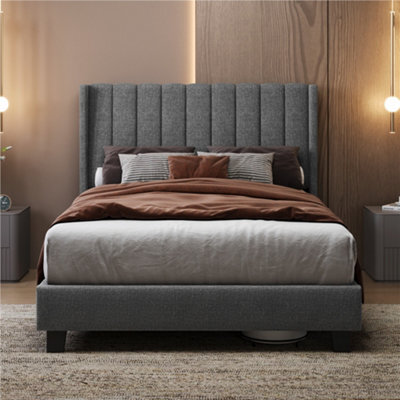 Yaheetech Bed Frame With Channel Tufted Headboard - Light Grey / Double - image 1