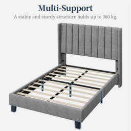 Yaheetech Bed Frame With Channel Tufted Headboard - Light Grey / Double - thumbnail 8