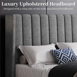 Yaheetech Bed Frame With Channel Tufted Headboard - Light Grey / Double - thumbnail 5