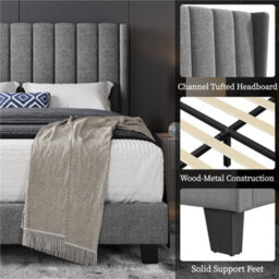 Yaheetech Bed Frame With Channel Tufted Headboard - Light Grey / Double - thumbnail 6