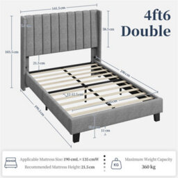 Yaheetech Bed Frame With Channel Tufted Headboard - Light Grey / Double - thumbnail 2