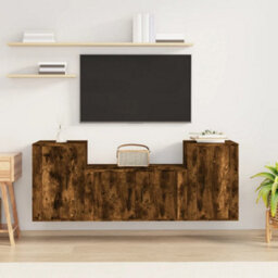 Berkfield 3 Piece Tv Cabinet Set Smoked Oak Engineered Wood - thumbnail 1