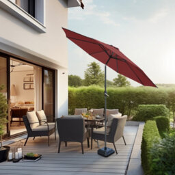 Sundaze 2.7M Wine Red Garden Parasol Umbrella Sun Shade Canopy With Hand Crank Tilt Function