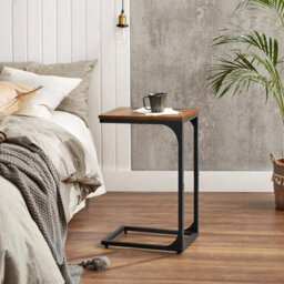 Songmics Modern C Table, Industrial Side Unit For Living Areas, Rustic Brown And Black - thumbnail 4