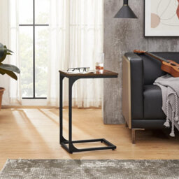 Songmics Modern C Table, Industrial Side Unit For Living Areas, Rustic Brown And Black - thumbnail 5