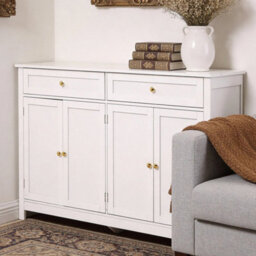 White Sideboard Storage Cabinet With Adjustable Shelves 4 Doors 2 Drawers 140X40X89Cm - thumbnail 4