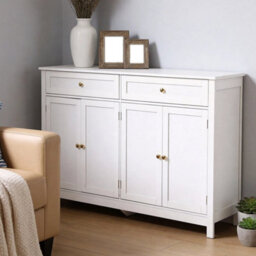 White Sideboard Storage Cabinet With Adjustable Shelves 4 Doors 2 Drawers 140X40X89Cm - thumbnail 5