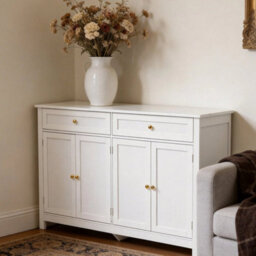 White Sideboard Storage Cabinet With Adjustable Shelves 4 Doors 2 Drawers 140X40X89Cm - thumbnail 3
