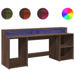 Berkfield Durable Desk With Led Lights Brown Oak 200X55X91 Cm Engineered Wood